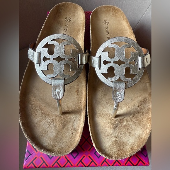 Tory Burch Miller Cloud Sandals- Spark Gold Leather - Picture 1 of 12